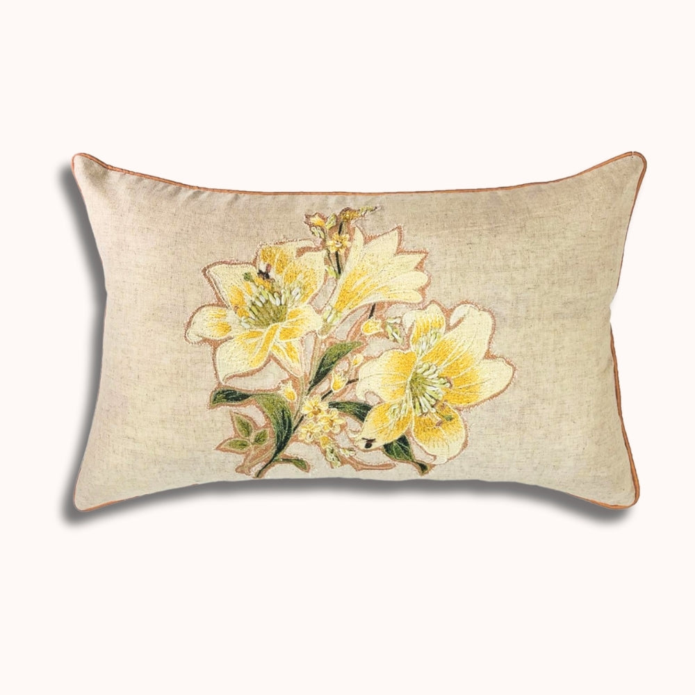 Yellow Enchanté Blossom Lumbar Cotton Cushion Cover #color_yellow