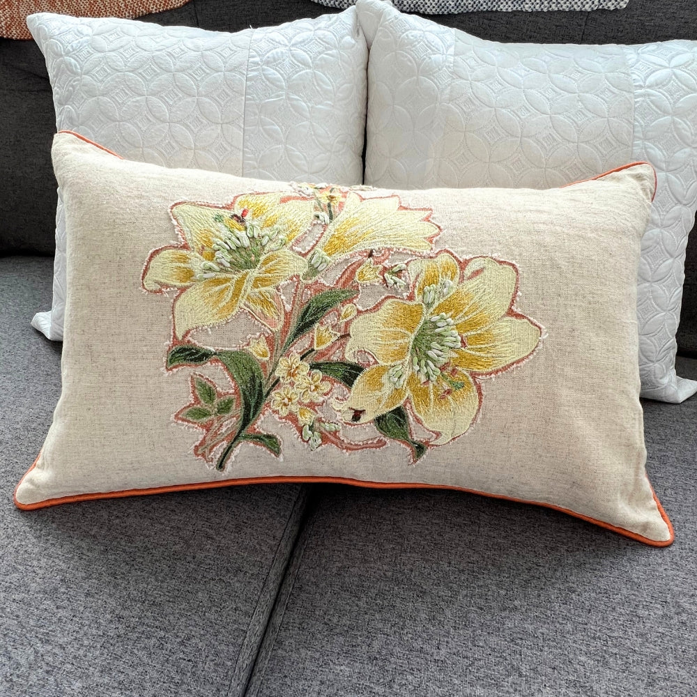 Yellow Enchanté Blossom Lumbar Cotton Cushion Cover #color_yellow