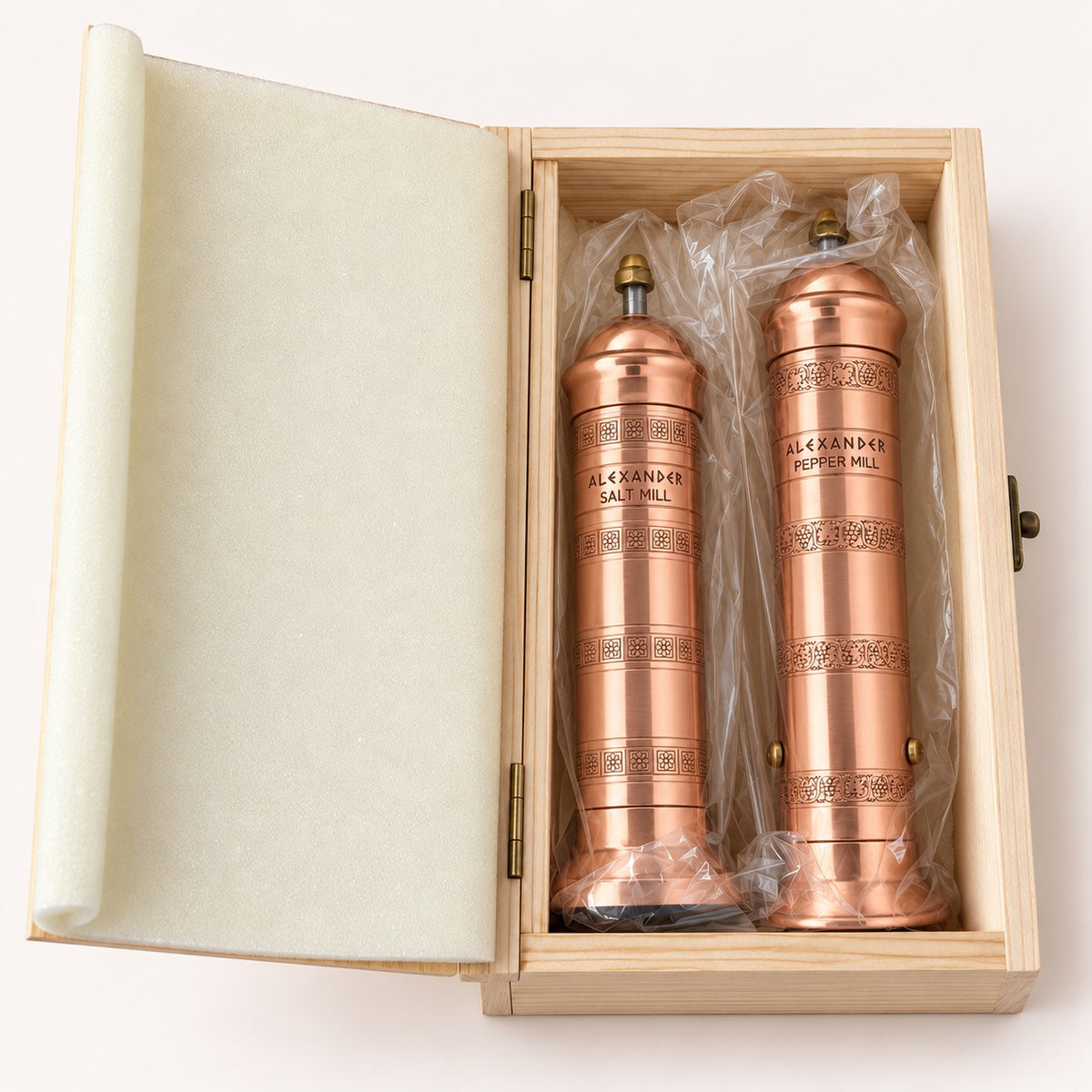 Alexander Copper Salt and Pepper Mill Gift Set in Wooden Box