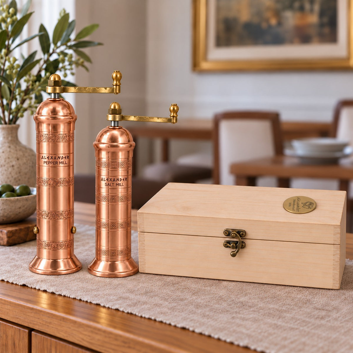 Alexander Copper Salt and Pepper Mill Gift Set in Wooden Box