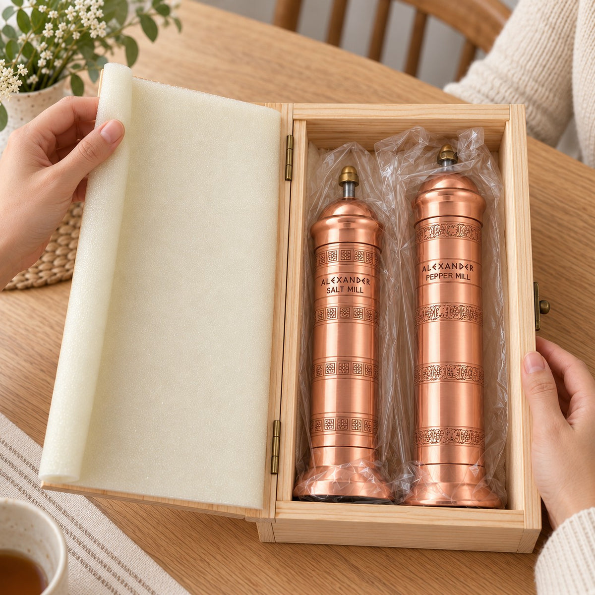 Alexander Copper Salt and Pepper Mill Gift Set in Wooden Box