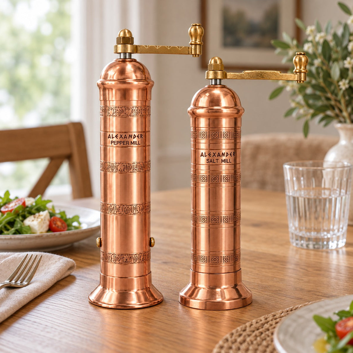 Alexander Copper Salt and Pepper Mill Set, 9" and 8"