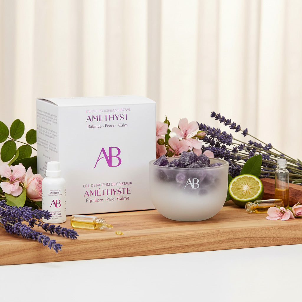 Amethyst Crystal Fragrance Bowl with Calming Lavender Oil by Aromabotanical