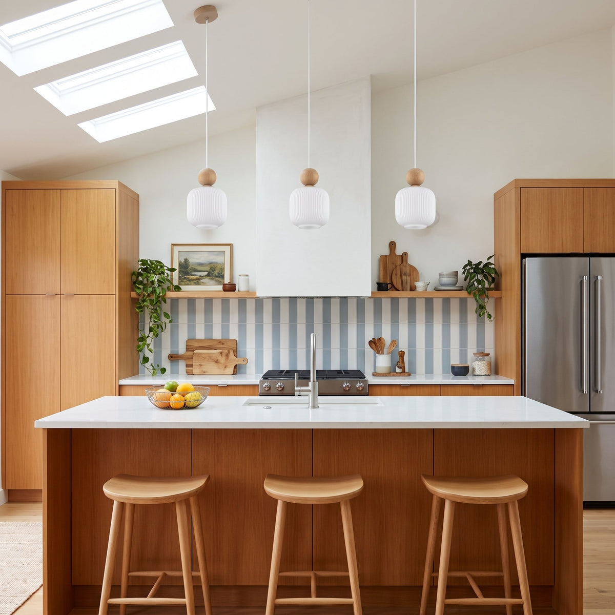 BALLO Ribbed Glass & Wood Mini Pendant for Kitchen Island & Bedside