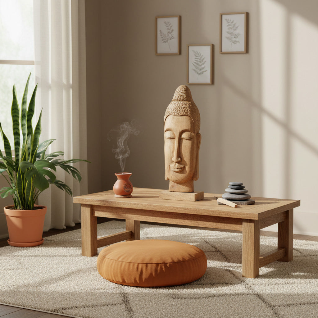 Buddha Face Sculpture – Handcrafted Spiritual Décor Accent (20")