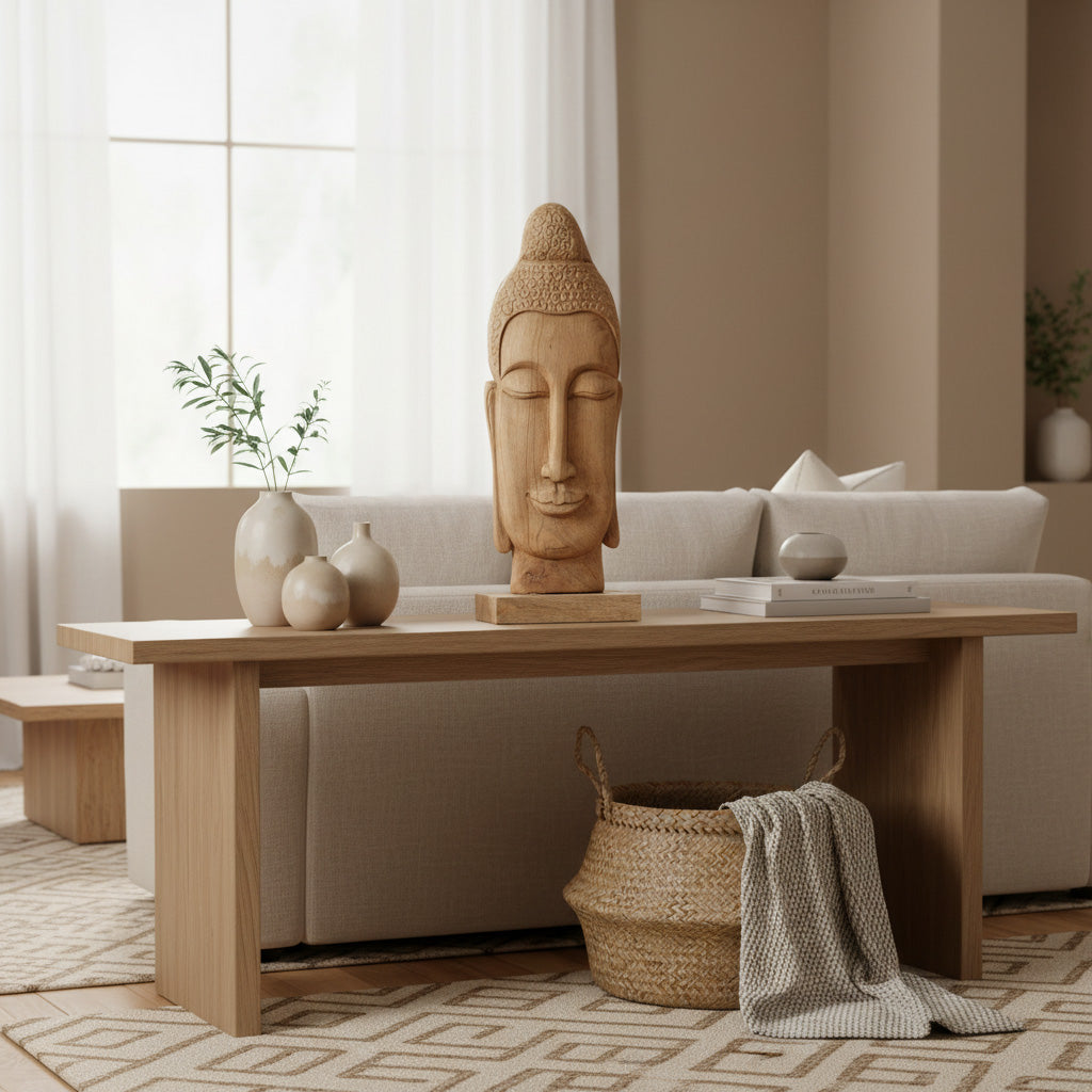 Buddha Face Sculpture – Handcrafted Spiritual Décor Accent (20")