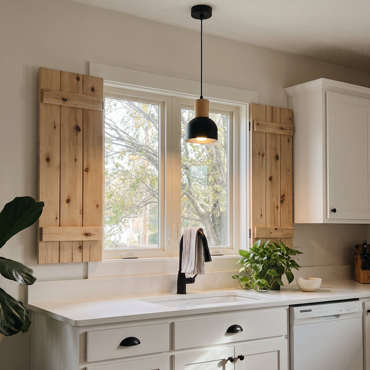 CAIRO Black & Wood Mini Dome Pendant Light for Kitchen Island & Counter
