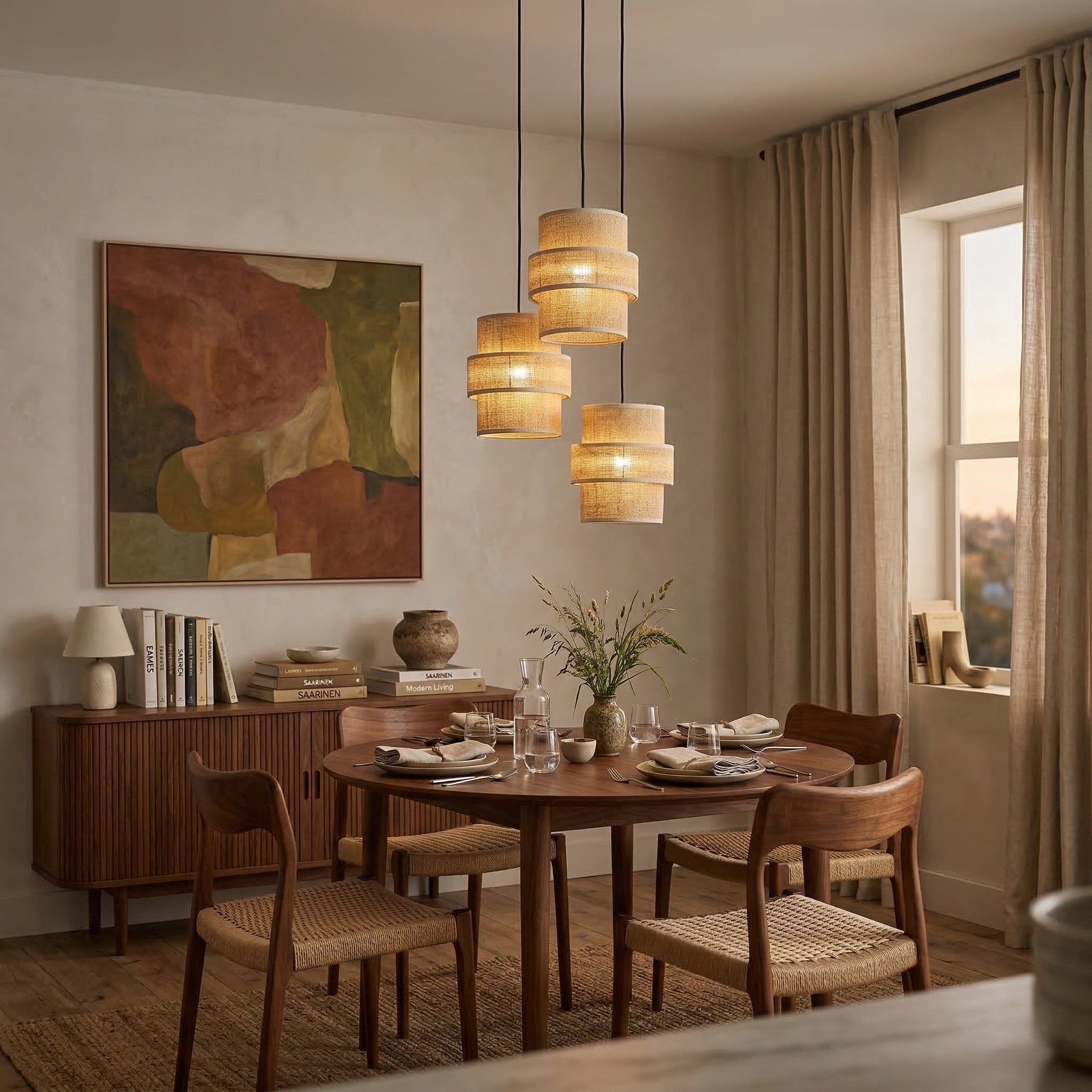 CALISTO JUTE 3-Light Pendant Light for Dining Tables, Stairwells & Natural Interiors
