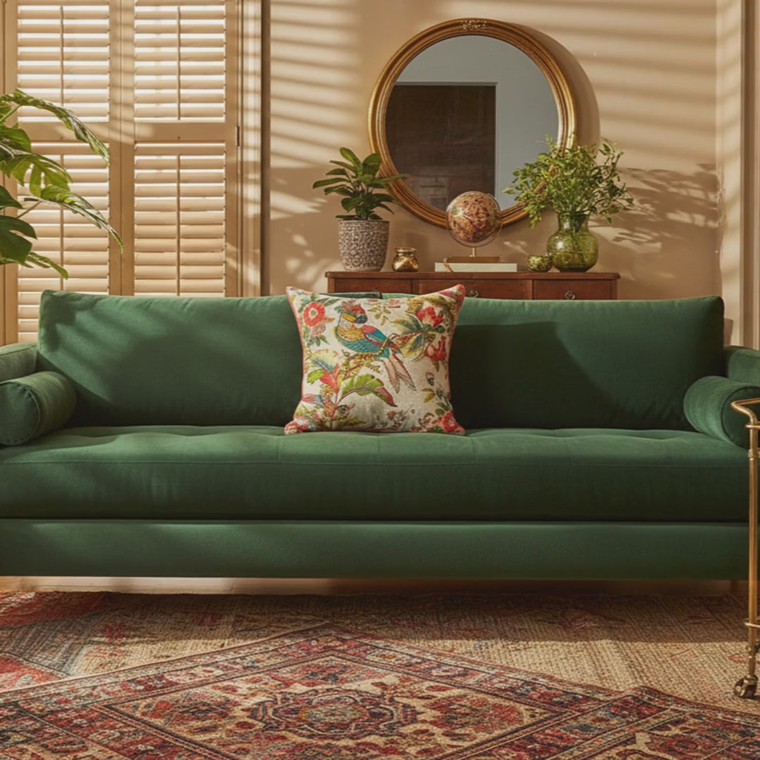 16x16" Tropical Birds of Paradise Pillow Cover – Parrot Embroidery on Cotton, Paper Silk Back