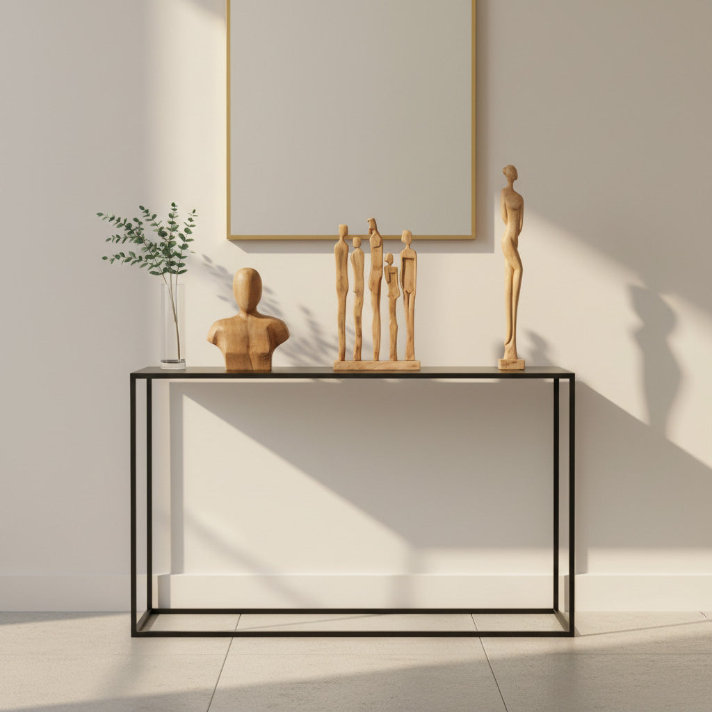 Slim Posing Figure Sculpture – Handcrafted Mangowood Art Décor (31")